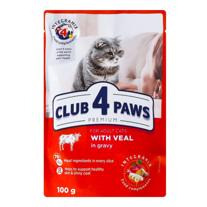 CLUB 4 PAWS HRANA ZA MAČKE SA TELETINOM U SOSU 100g CLUB 4 PAWS CLUB 4 PAWS HRANA ZA MAČKE SA TELETINOM U SOSU 100g CLUB 4 PAWS