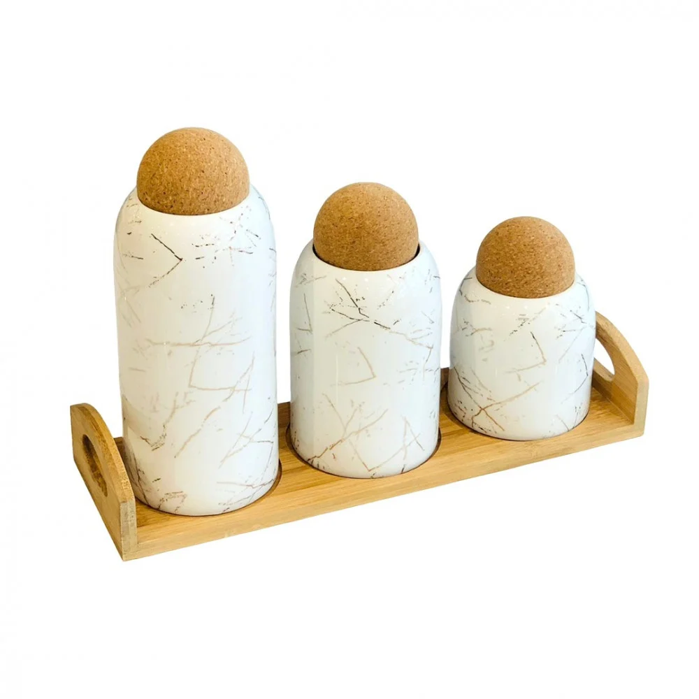  SET ZA ZAČINE NA DRVENOM PLADNJU BIJELE 4/1 DP3536 