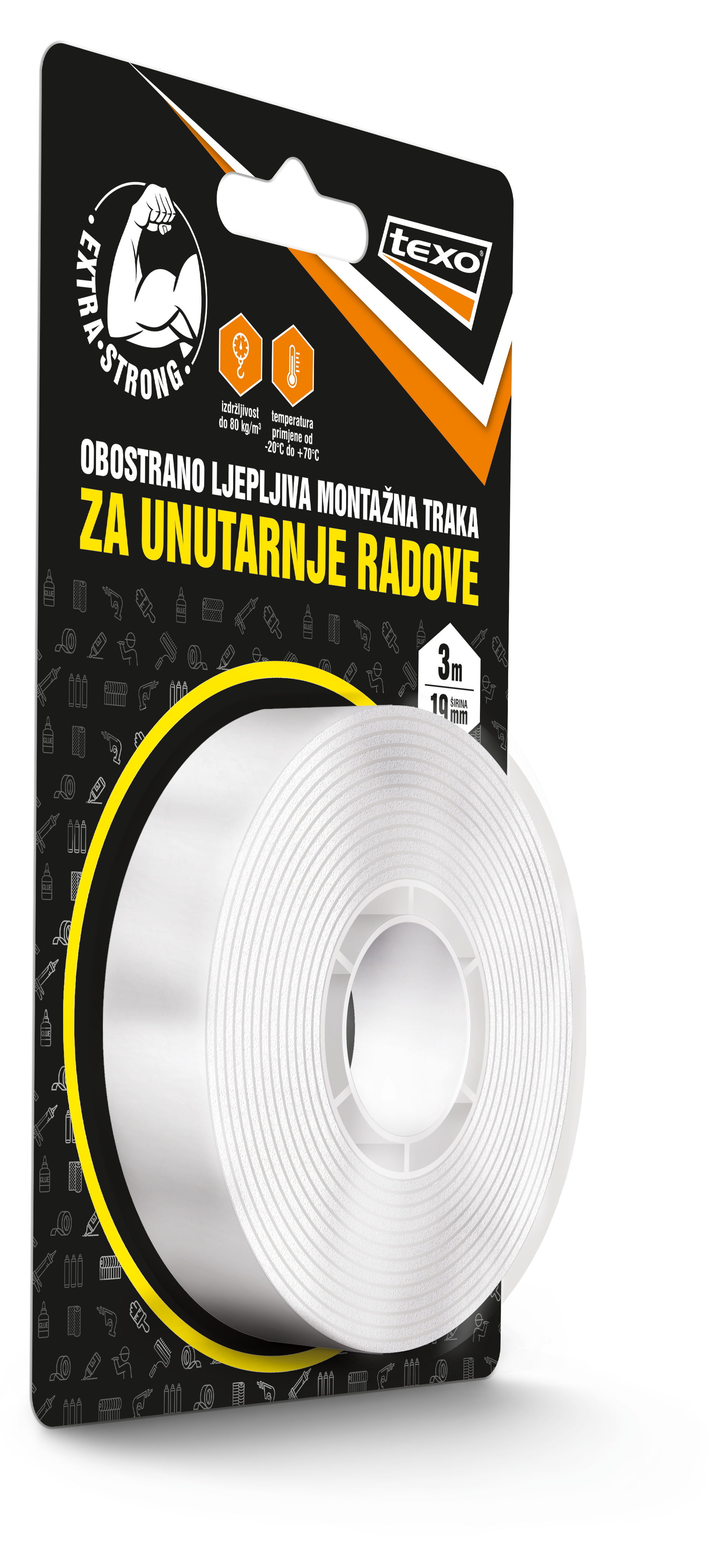 TEXO Montažna traka za unutrašnje radove 19mmx3m TEXO Montažna traka za unutrašnje radove 19mmx3m