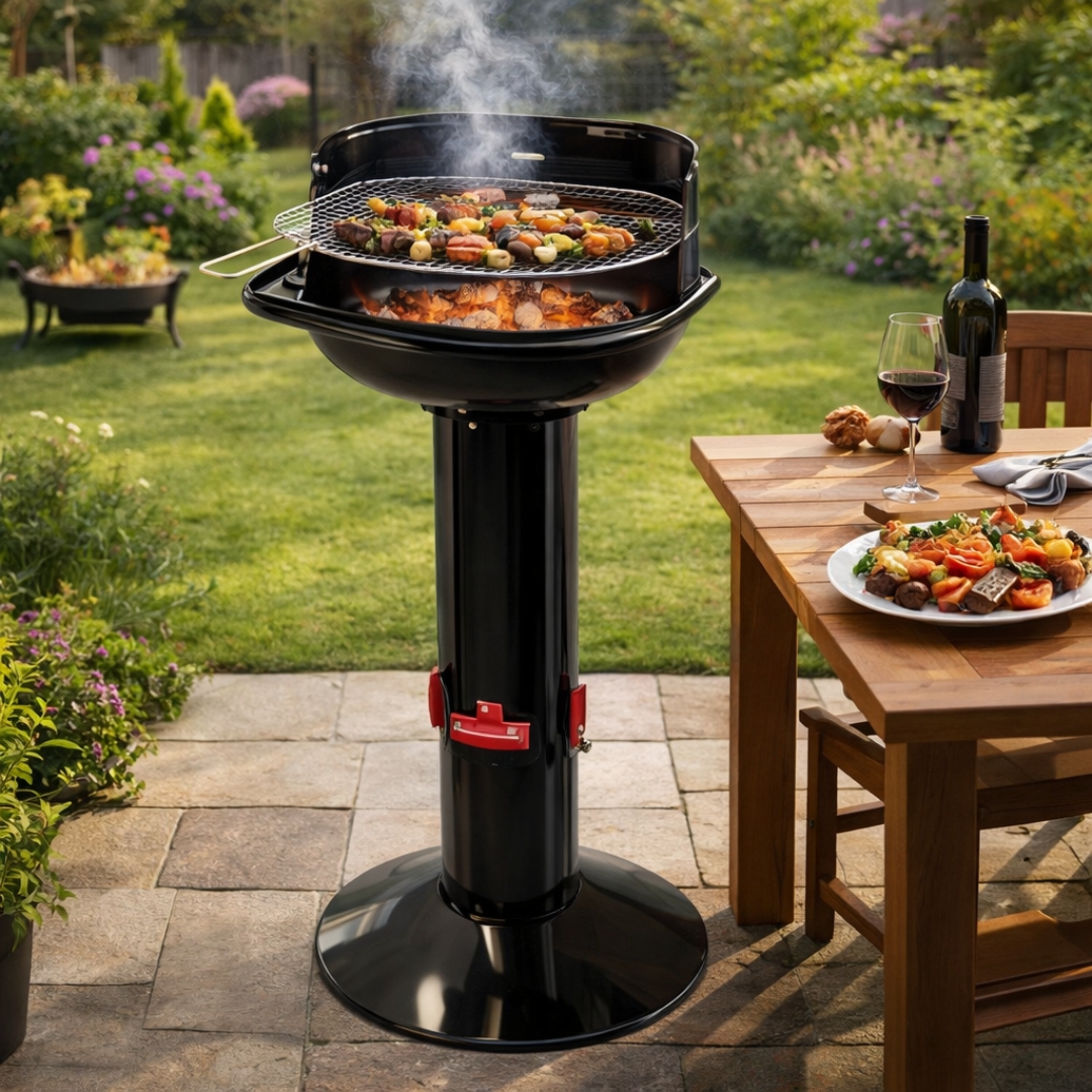  ROŠTILJ NA UGALJ 55X33X101CM CRNI EMAJL