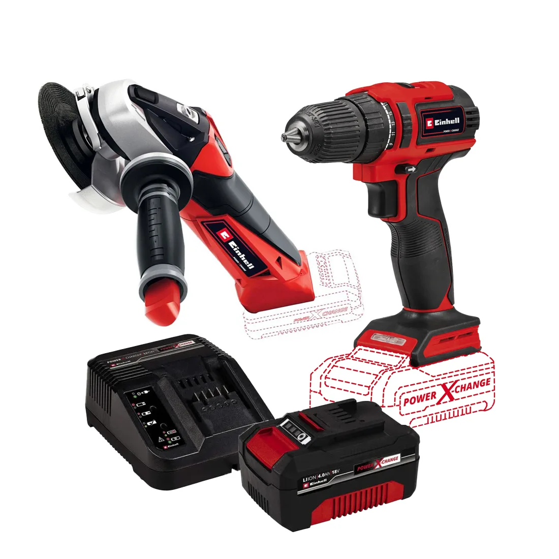 EINHELL PXC SET: TE-CD 18/40LIBL, TE-AG 18/115-2LI, STARTER KIT 18V 4AH  EINHELL PXC SET: TE-CD 18/40LIBL, TE-AG 18/115-2LI, STARTER KIT 18V 4AH